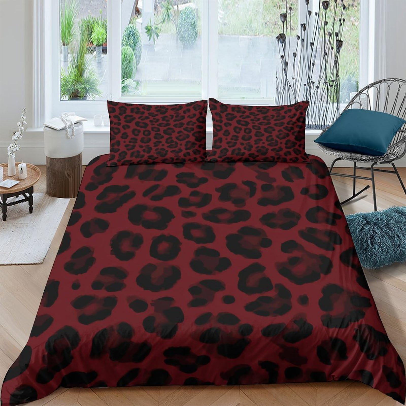 Ctjqhvkz Style-8 3D Printed Burgundy Leopard Fitted Sheet Microfiber Soft Breathable Animal Skin Bed Cover For Bedroom Guest Room Decor Single（135X200cm）
