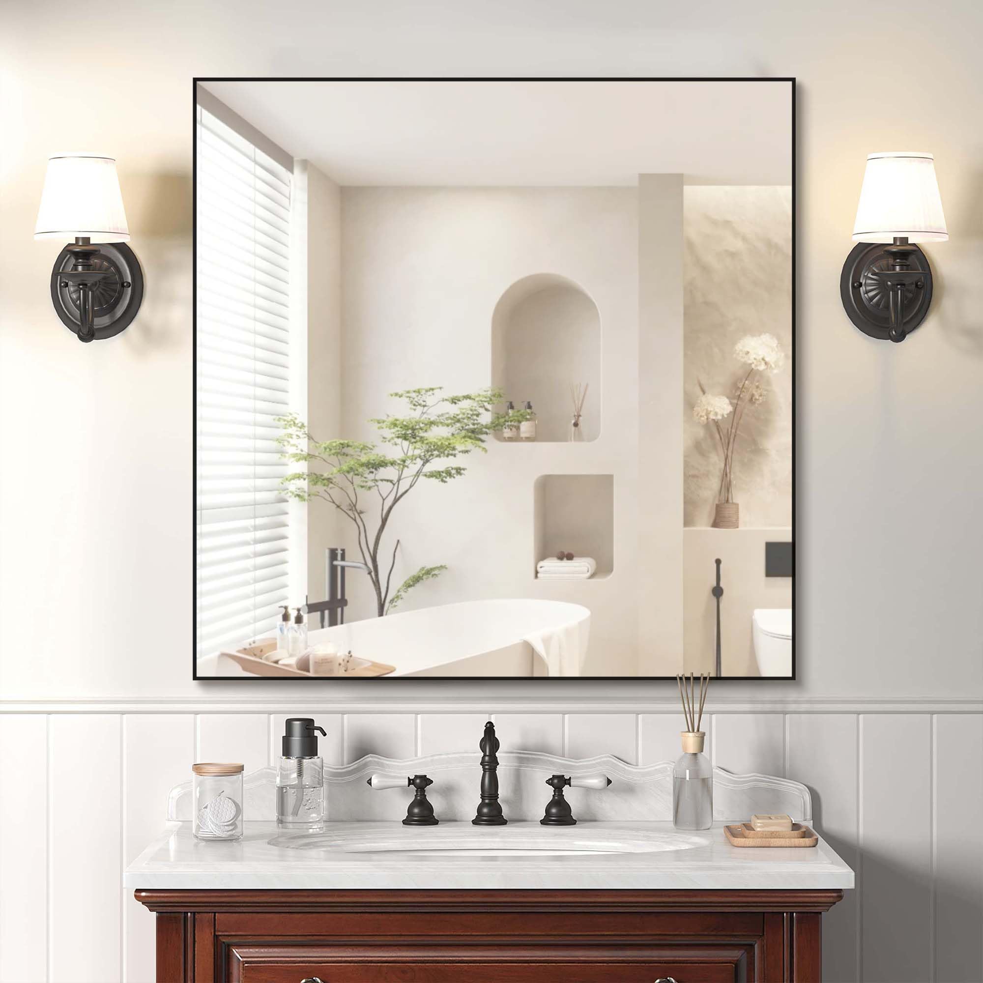 BEAUTME 80.5x80.5 cm Bathroom Mirror, Non-Rusting Aluminium Frame Black