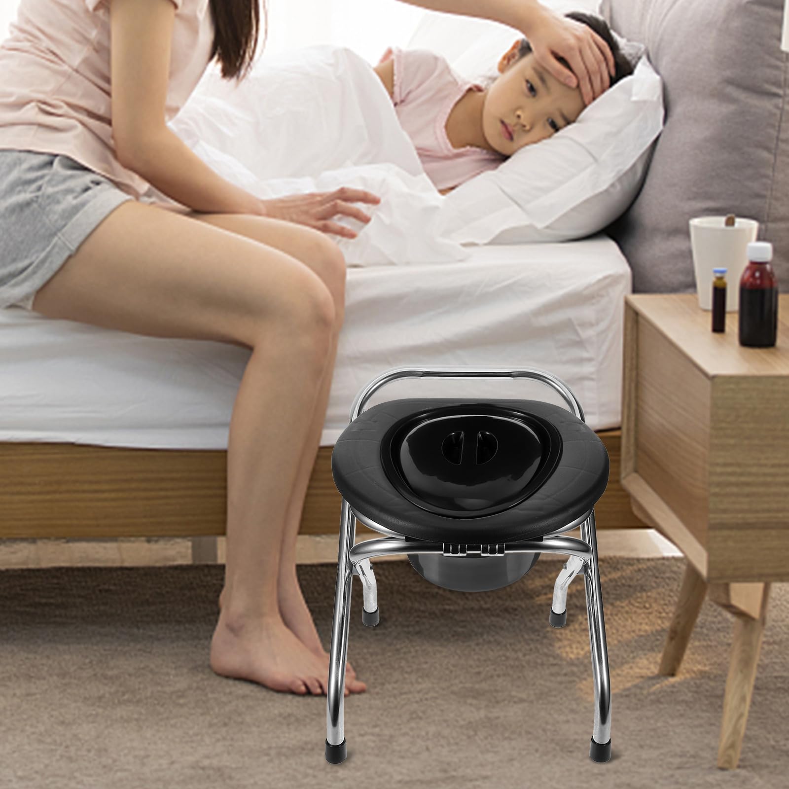 TOYANDONA Orinal para Ancianos con Tapa, Cubo de Orina de Plástico Negro, Recipiente Portátil para Orina, Bacinilla para Cuidado y Uso en Casa, Baño Portátil para Personas Mayores