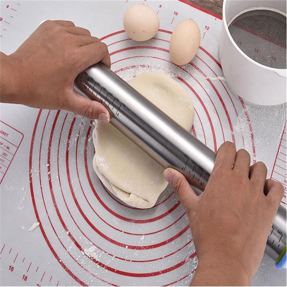 Kit combinado de rodillo antiadherente y de silicona para repostería, rodillo ajustable con anillos de grosor para hornear fondant, pizza, pastel, pasta, pasta, masa, galletas (rojo) 7