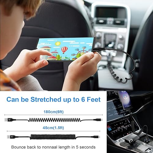 Miniatura 6 de Cable USB C a USB, Android Auto de 3 pies + 5 pies en espiral para automóvil, cable retráctil de carga rápida tipo C para iPhone 17Air17 Pro17 Pro