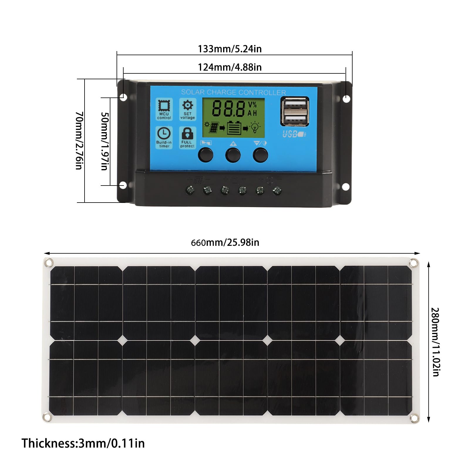 Dioche Batteria Pannello Solare da 30 W IP65 per Rimorchio per Barca per Auto da 12 V/24 V con Supporto (30A)