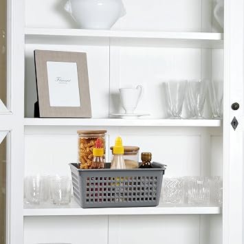 6 Pack Small Plastic Storage Baskets, Plastic Baskets Organizer Bins, Gray