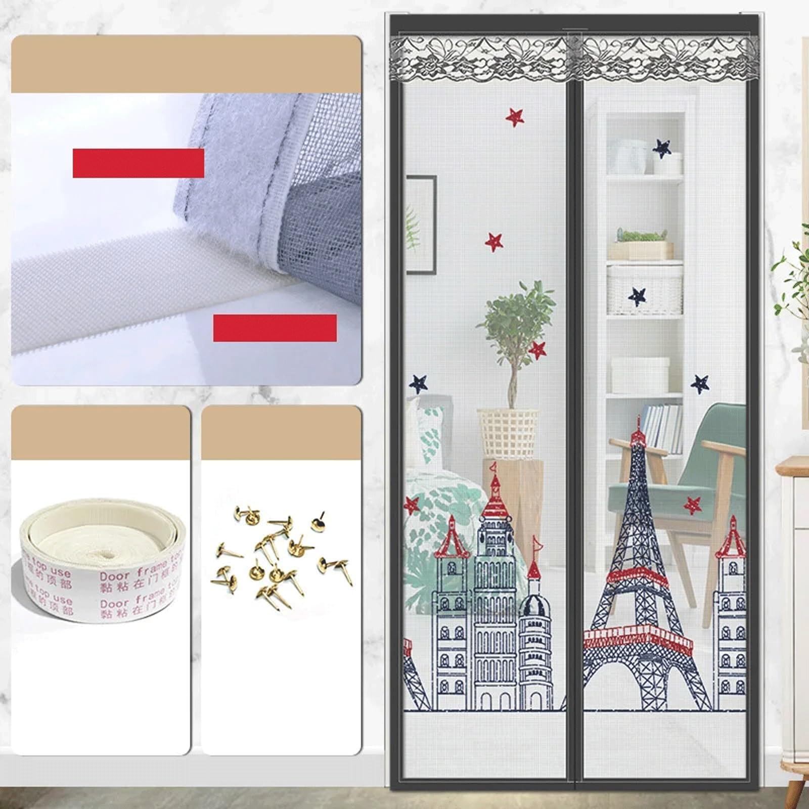 Reinforced Magnetic Shielding Door, Mosquito Net, Insect Curtain, Sturdy Door Shield Magnetic Closure, Hands-free Mesh Partition, Magnetic Shield Door Curtain for Front Patio Sliding Door
