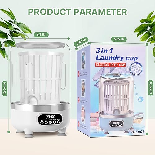 Miniatura 4 de Roliwils - Mini lavadora automática de 3 litros, secado por centrifugado portátil, para ropa interior, calcetines, ropa de bebé, mini lavadora para