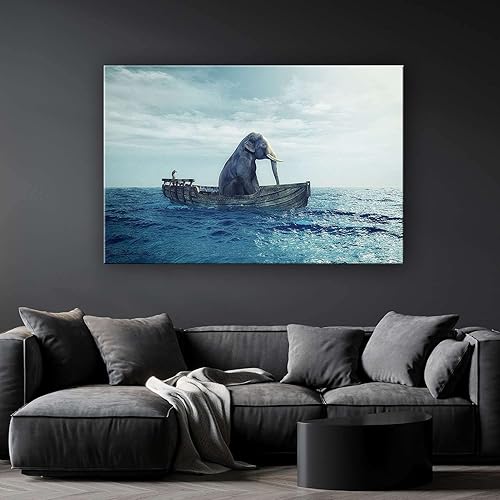 Miniatura 8 de Startonight Lienzo decorativo para pared, diseño de elefante solitario en el océano, estampado estirado, moderno para dormitorio o sala de estar,