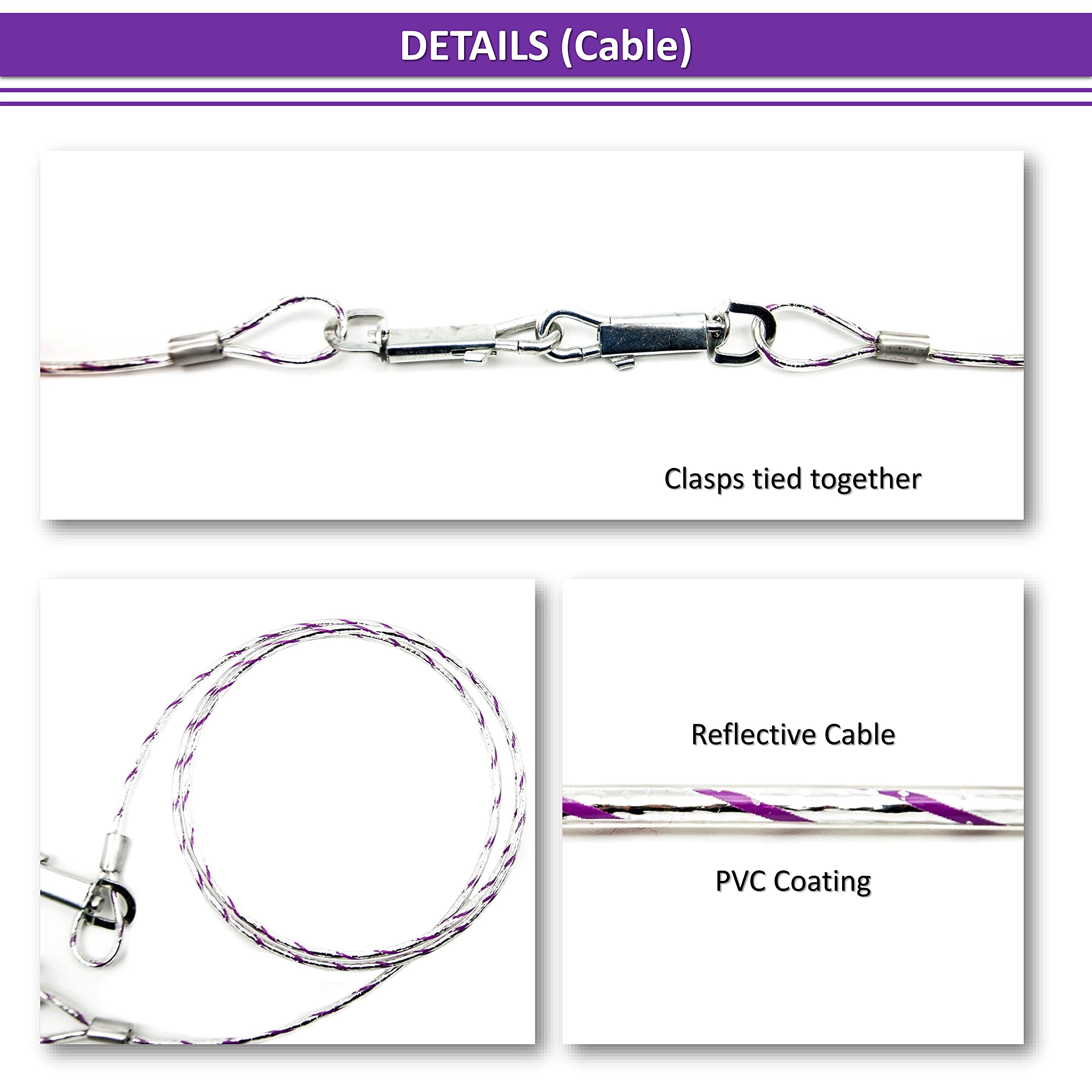 1x 1.5m Reflective Dog Tie Out Cables for Dogs, 3mm Thick, Heavy Duty, PVC Cover, Camping Accessories - Image 2