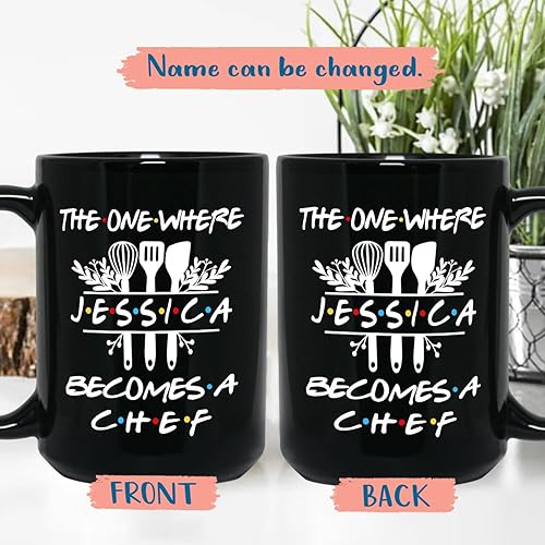 Vista 81 de Taza de café negra personalizada con nombre «A Truly Great Chef Is Hard To Find con nombre», taza de café personalizada para gran chef de 11 onzas