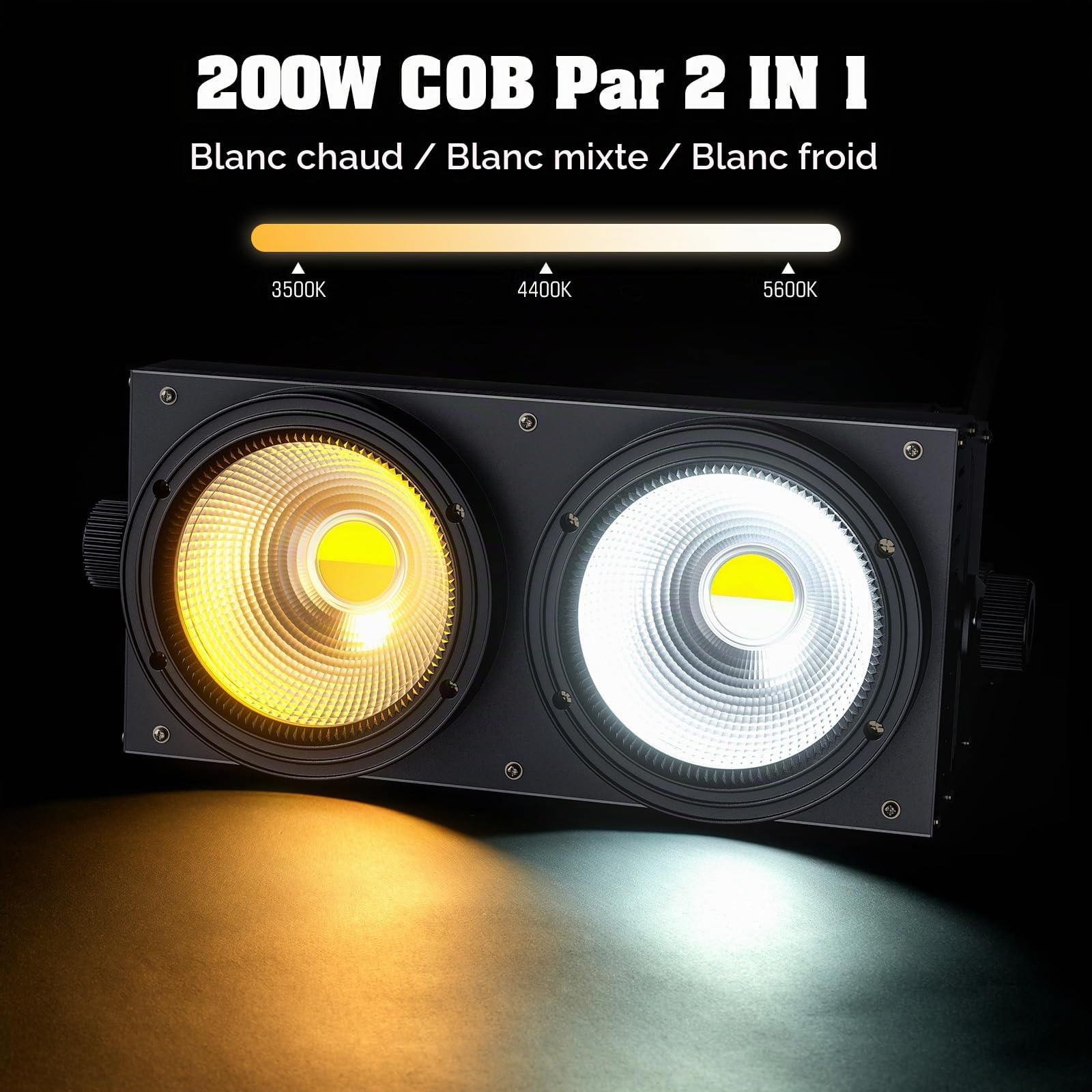 200W COB Par Lumiere Theatre, Blanc Froid/Chaud Eclairage Scene COB Effets avec D MX 8CH, Lumiere Scene pour église Mariage éclairage public Fête Halloween Noël