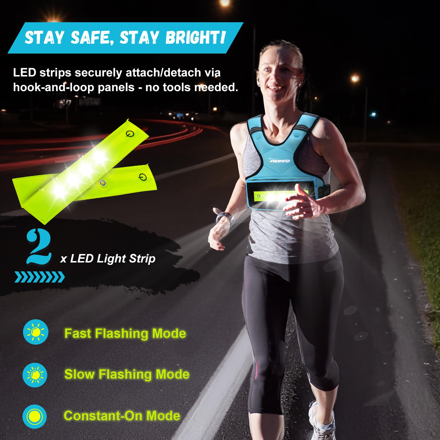 Chaleco con peso ajustable para mujeres y hombres, chaleco de 6-15 libras/12-18 libras con tiras de luz LED, chaleco de peso con 6 pesas de hierro y bolsillo con cremallera para entrenamiento de