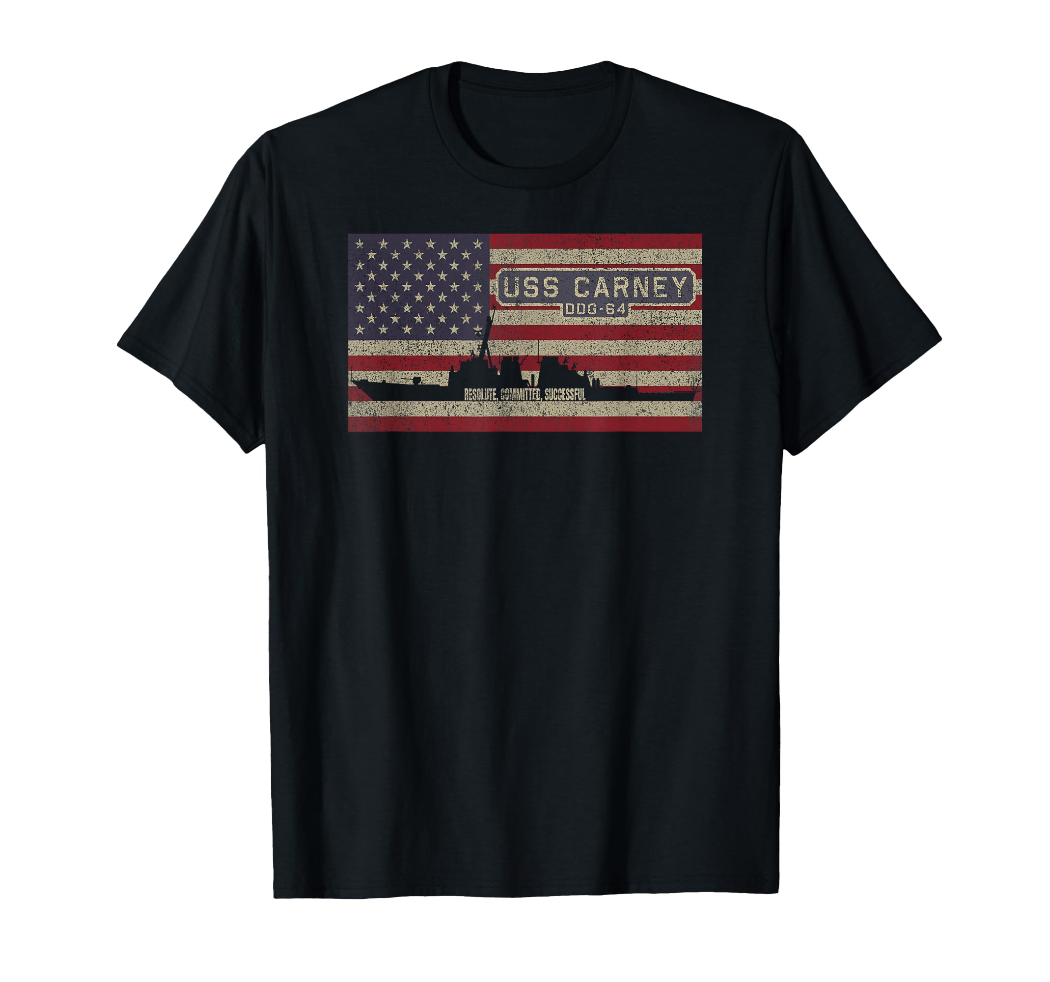 USS Carney DDG-64 Destroyer Ship USA American Flag T-Shirt