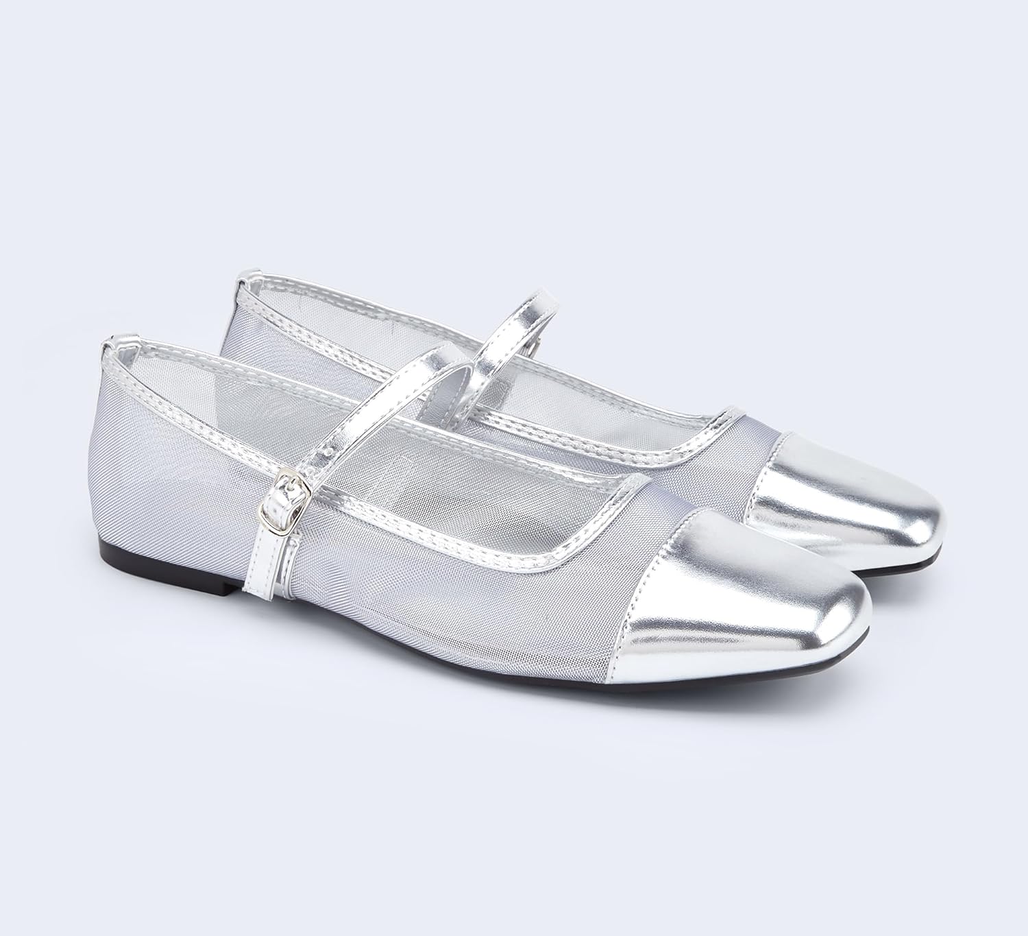 LUCKY STEP Women's Mesh Buckle Flats Mary Jane Square Toe Ballet Dress Adjustable Strap Block Heel Casual Daily Formal Wedding Shoes