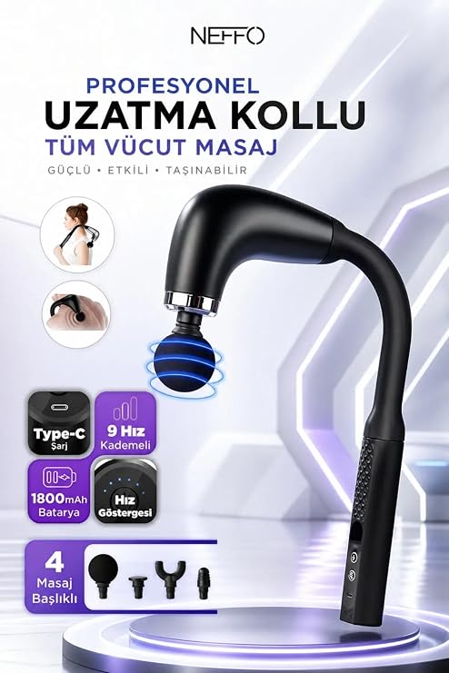 Şarjlı Uzatma Aparatlı Tüm Vücut Masaj Tabancası Çok Fonksiyon | Fitness Masajı, Şarj Edilebilir, Uzatma Aparatlı, Tüm Vücut, Çok Fonksiyonlu