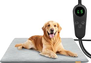 Pet Heating Pad for Cats and Dogs, Waterproof, Electric with Adjustable Temperature and Timer, Chew-Resistant Cord, 35.4x23.6 inches