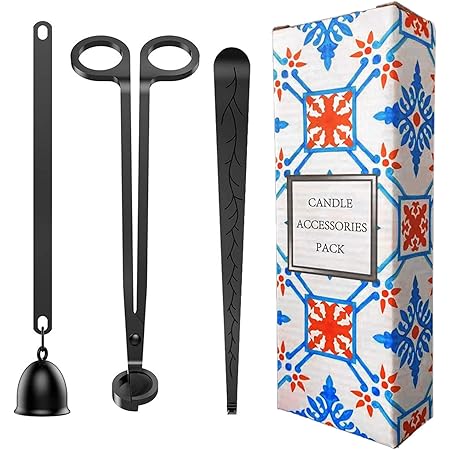 Candle Snuffer, Wick Trimmer & Wick Dipper, 3 in 1 Stainless Steel Candle Accessory Gift Pack Box with Storage Bag for Family Candle Lovers, Black