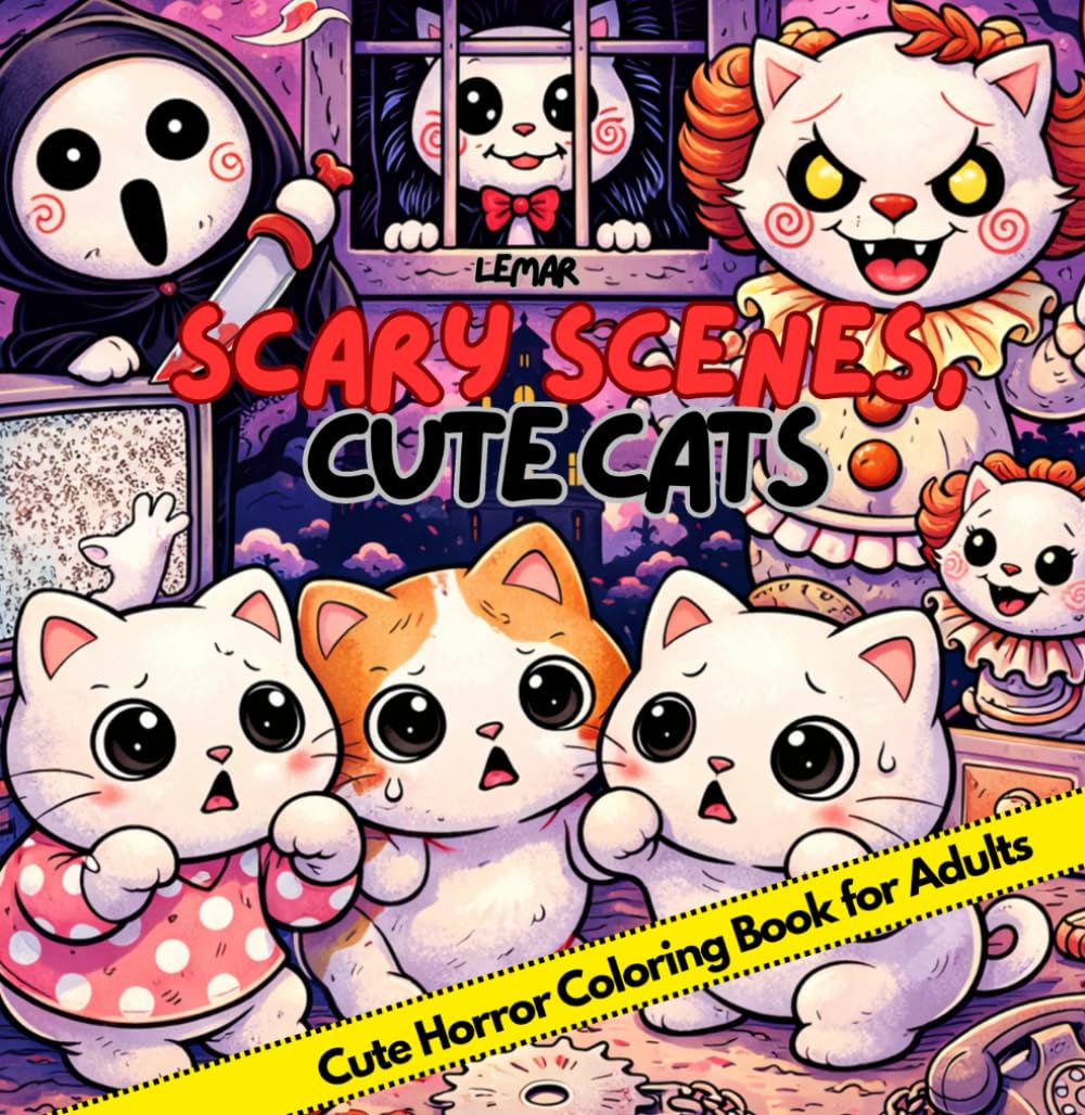 Scary Scenes, Cute Cats: Cute Horror Coloring Book for Adults