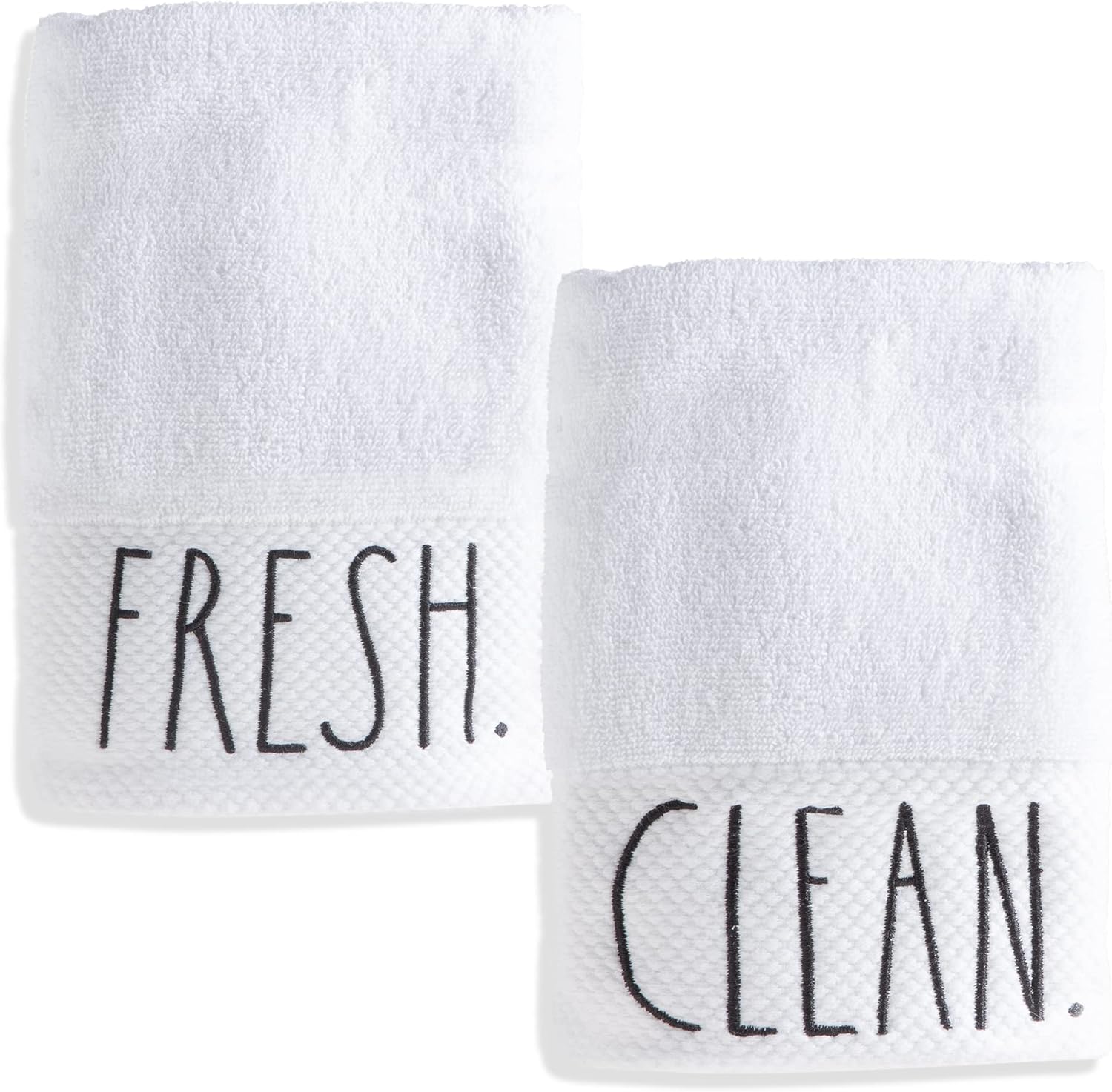 Rae Dunn Hand Towels, Embroidered Decorative Hand Towel for Kitchen and Bathroom, 100% Cotton, White- Fresh/Clean, 16"x 28"