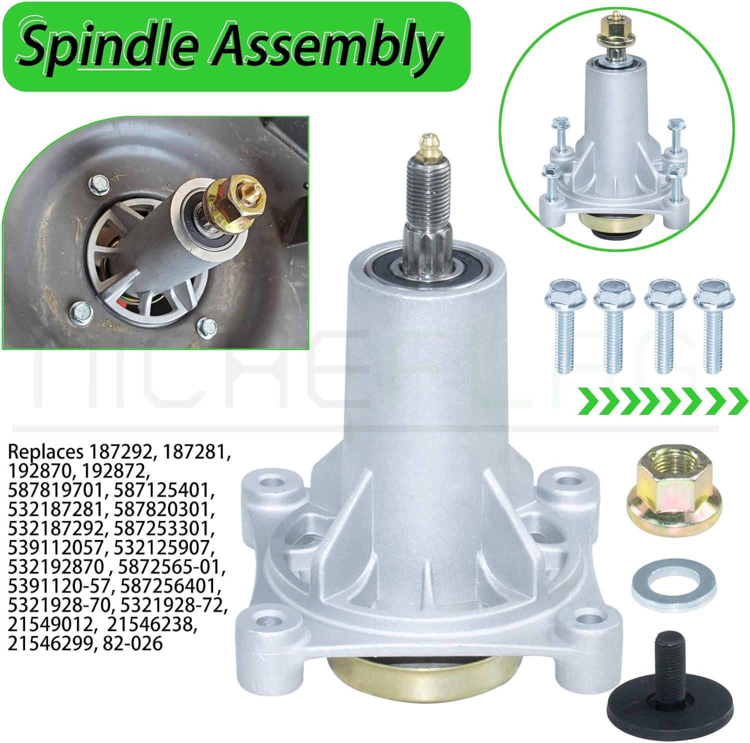 Greased 587819701 Spindle Assembly Kit with 532153535 173436 Mandrel Pulley Replaces 187281 532187292 587820301 192870 for Husqvarna Craftsman 42" 50" 54" Z254 lGT2654 RZ5424 YTH24V54 Decks