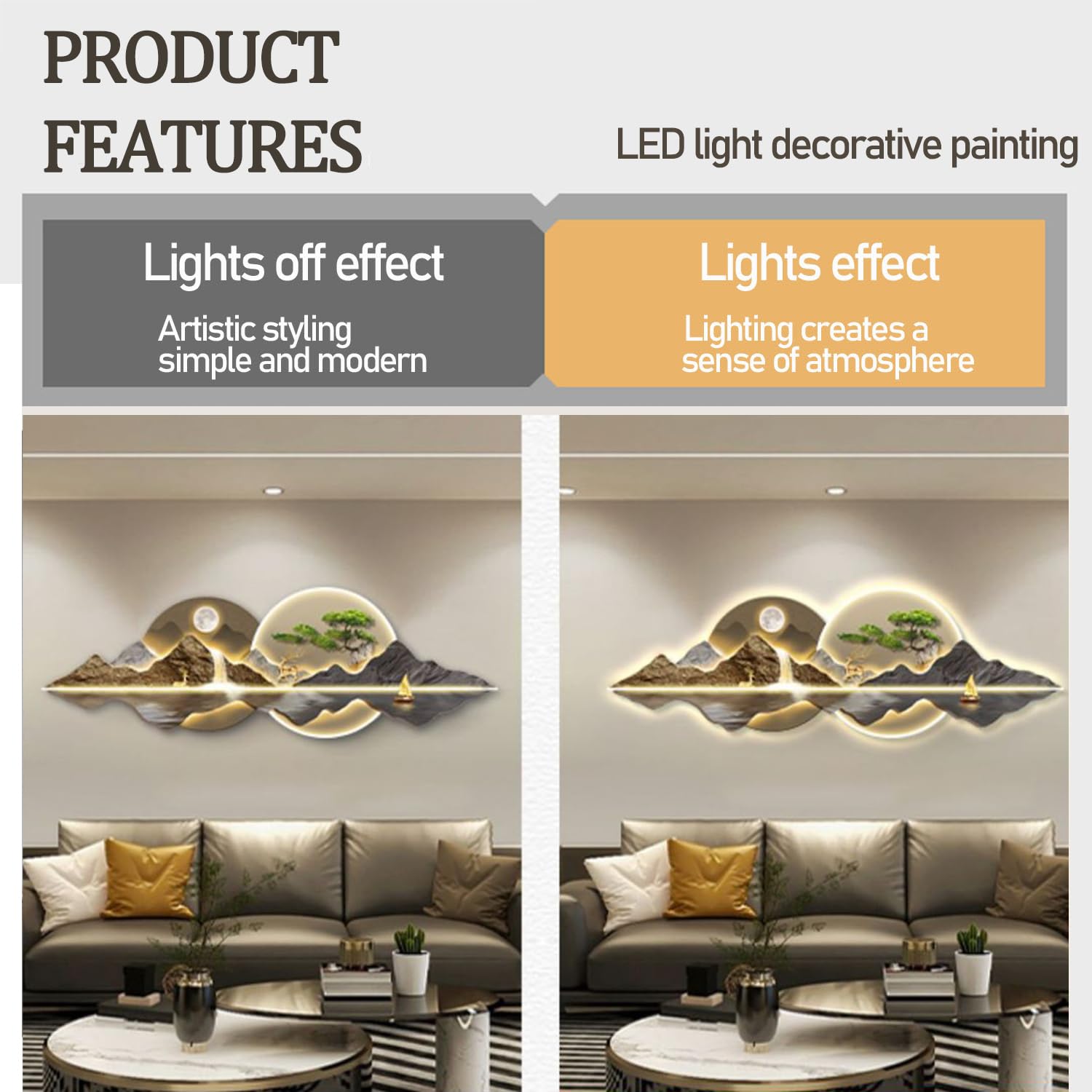Dekoracje ścienne 3D dekoracje ścienne ze światłem LED lampa Zenation chińskie malowanie ścian salonu Zen kinkiet domu nad sofą tło ściana F 60 × 180 cm