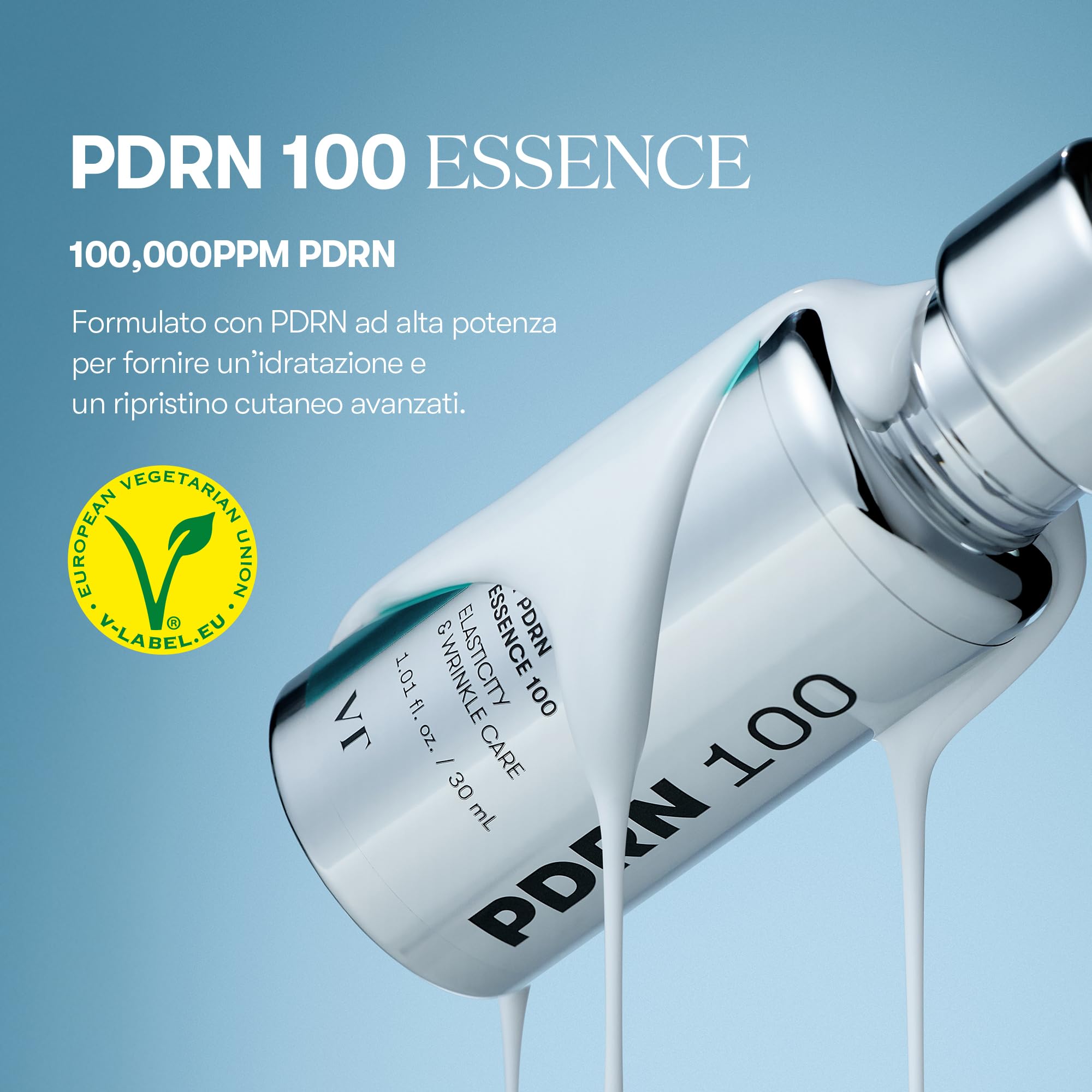 VT COSMETICS PDRN 100 Essence, Siero Illuminante Intensivo, PDRN Vegano 100,000ppm, Rigenerazione e Rimpolpamento della Pelle, Idratante e Nutriente, Rassodante, Anti-rughe (30ml / 1.01 fl. Oz)