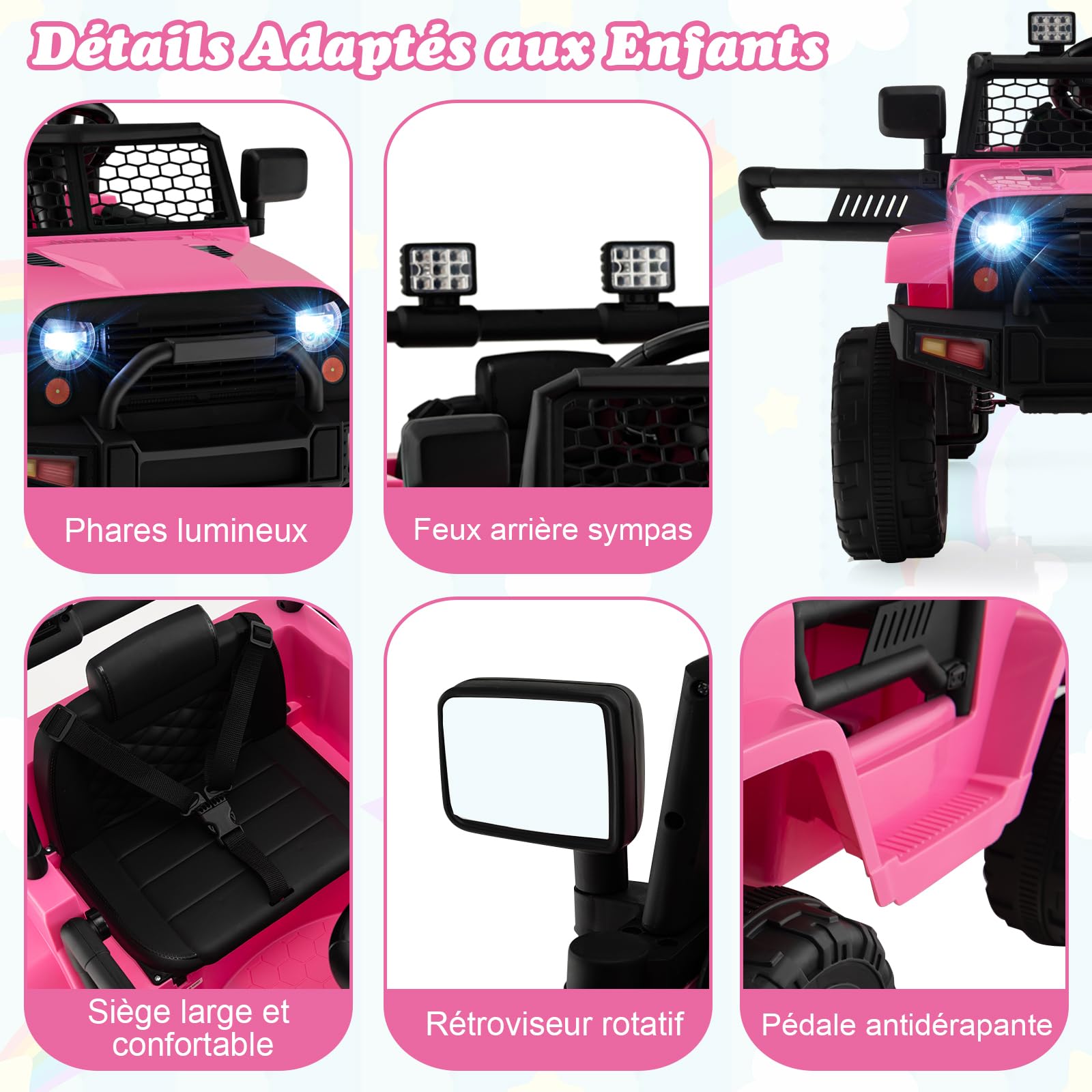 GOPLUS Voiture Electrique Enfant 12V avec Télécommande 2,4G, Quad 4x4 Electrique Enfants avec Klaxon et Musique et Vitesse 2,5-4,5KM/H,Charge 30KG pour Enfants 3-8 Ans (Rose)