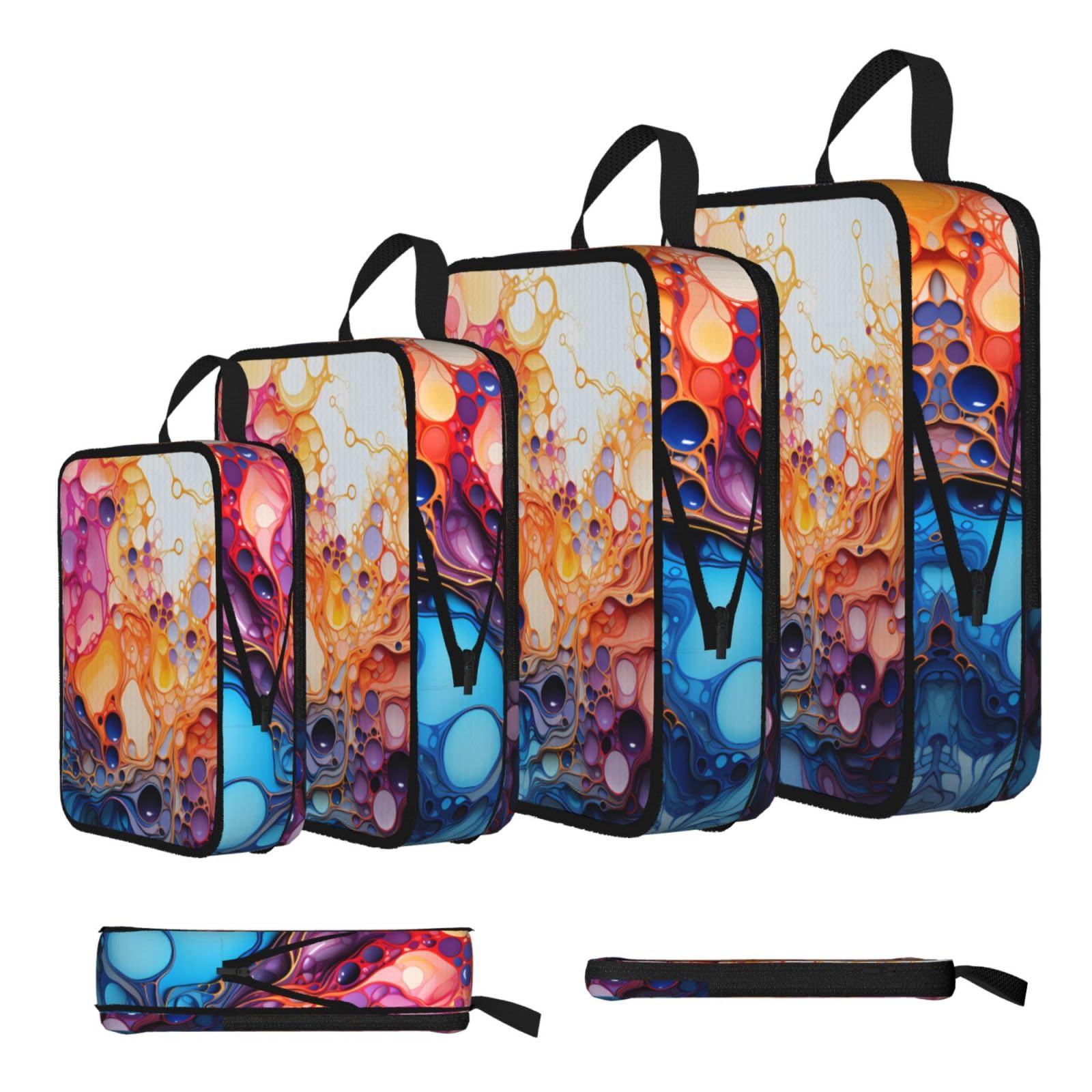 multicolored marbling Compression Packing Cubes 4 Piece Set