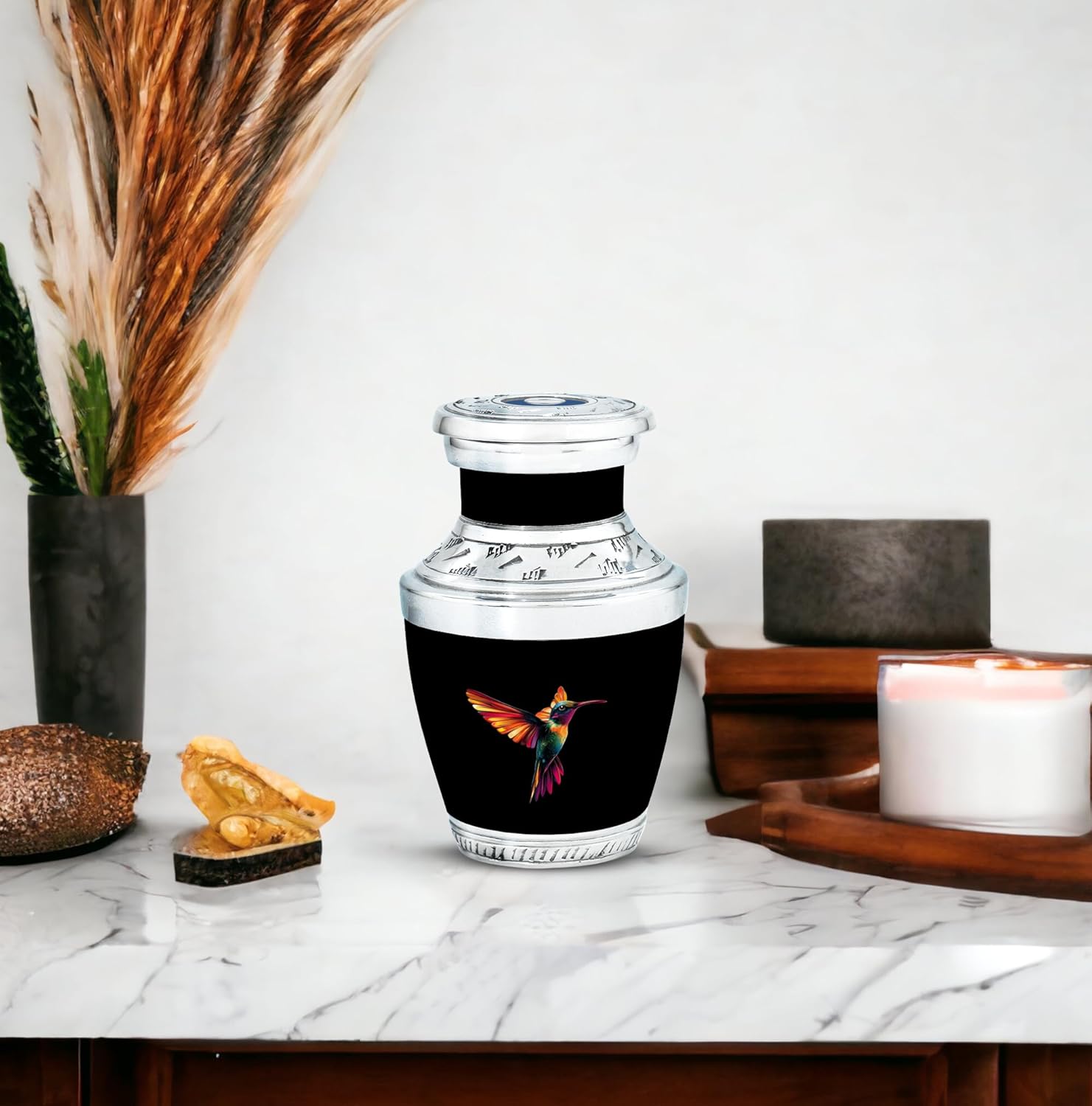 Red Humming Bird Urn Keepsake, Mini Urns for Human Ashes, Cremation Small Ash Container, Memorial Gift for Grandfather & Grandmother, Grey, 3 Inch