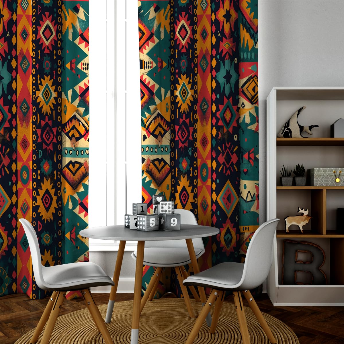 Etniczne geometryczne zasłony zaciemniające plemienny wzór vintage zasłony z przelotkami góra zestaw 2 paneli do salonu jadalni biura 2 x szer. 166 x dł. 90 cm