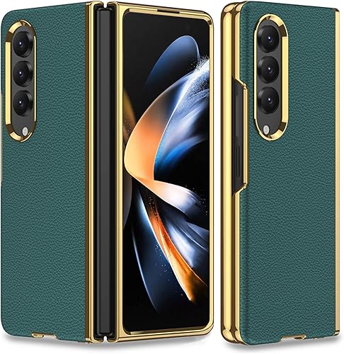 Miniatura 8 de Miimall Compatible con Galaxy Z Fold 4 Funda, PC+PU patrón de piel sintética chapado de lujo funda protectora ultrafina para Samsung Galaxy Z Fold 4