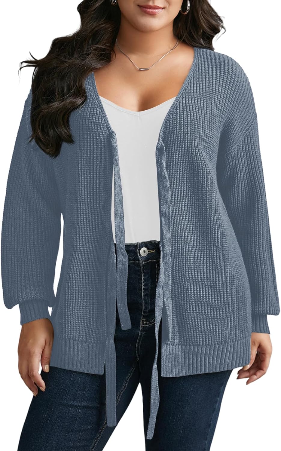 Elitechoice Women's Plus Size Cardigan Sweater Long Sleeve Open Front Knit Cover Up Oversized Loose Fit Tops (XL-5XL) - Image 2