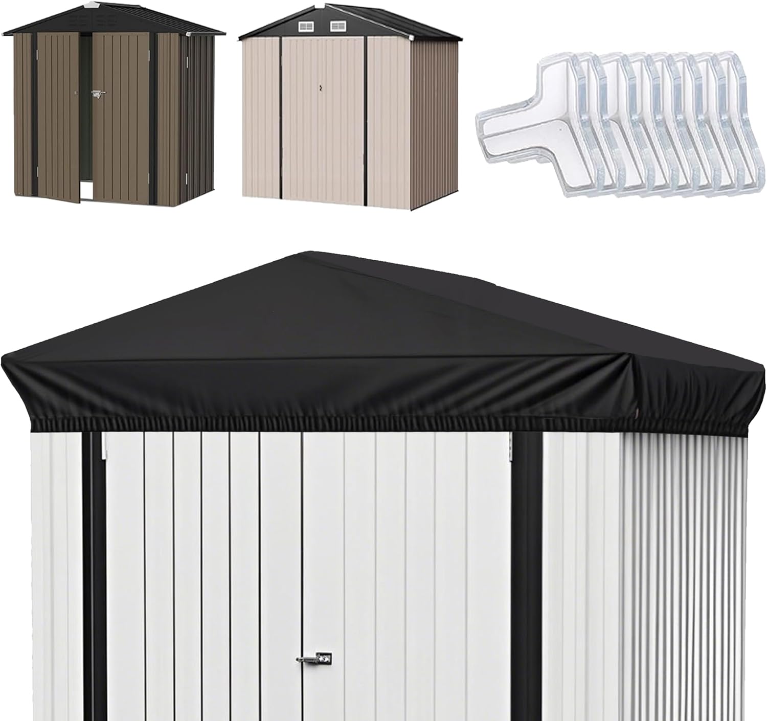5x3Ft Outdoor Storage Shed Cover & Metal Garden Shed Cover - 640D Oxford Fabric, Weatherproof, Dustproof, Elastic Hem for Secure Fit, Includes 8 Reinforced Silicone Corner Guards (Cover Only)