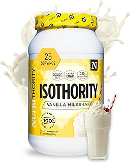 Nutrithority - Isothority Isolated Whey Protein Powder with Ultra-Absorbable Protein and BCAAs to Build Muscle and Accelerate Recovery, Keto Friendly, Low Carbs, Gluten Free (Vanilla Milkshake)