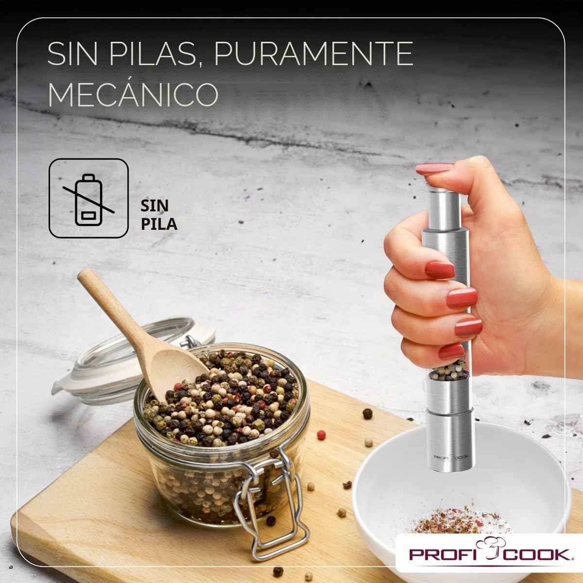 PC-PSM 1160, Molinillo de Pimienta, Sal y especias, manual, juego pimentero y salero de acero inoxidable, mecánico, ajuste grado molienda