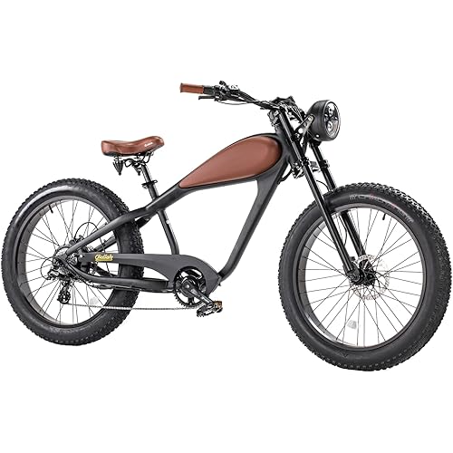 REVI Cheetah Electric Bike Adults Cafe Racer 750W 26inch Fat Tire Motorcycle 7 Speed Mountain Beach Snow Cruiser