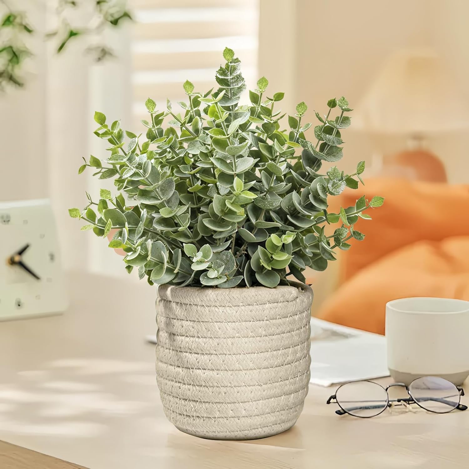 Hopewood Faux Plants, Fake Plants Eucalyptus Potted for Home Office Desk, Artificial Eucalyptus with a Weave Basket for Indoor Greenery Tabletop - Image 4