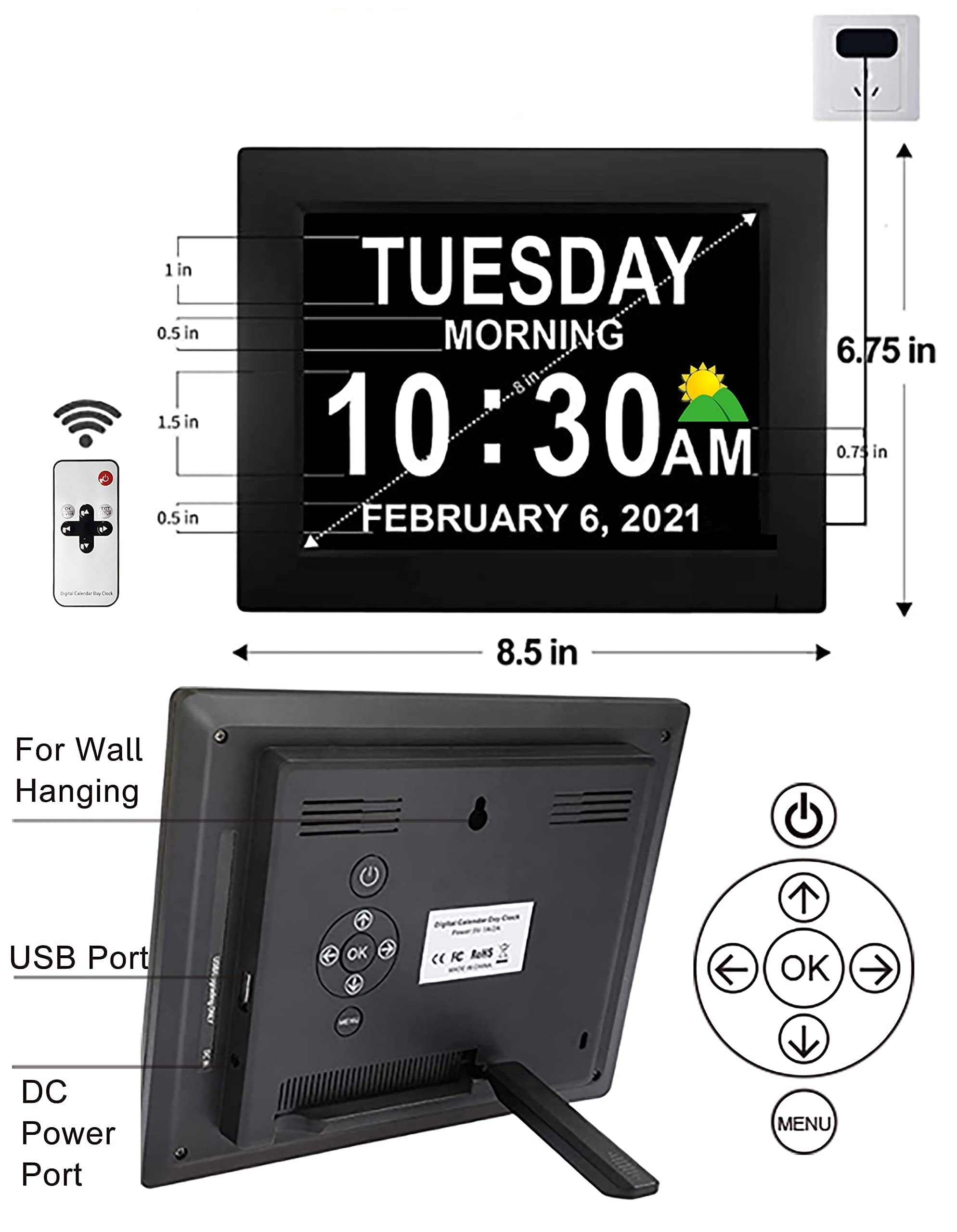 Buy 5 Senses 8” Digital Calendar, Clock with Day and Date for Elderly