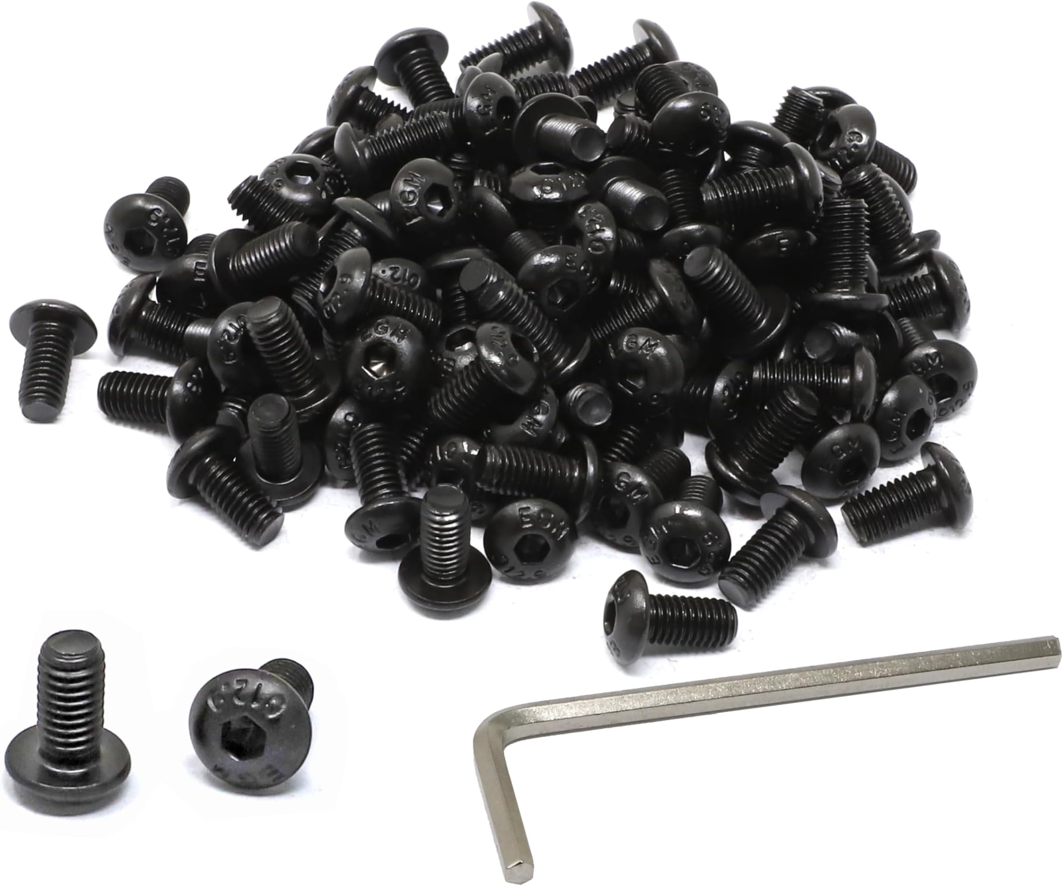 iexcell 100 Pcs M5 x 10mm Thread Pitch 0.8 mm Alloy Steel 12.9 Grade Hex Socket Button Head Cap Screws Bolts Kit, Black Oxide Finish
