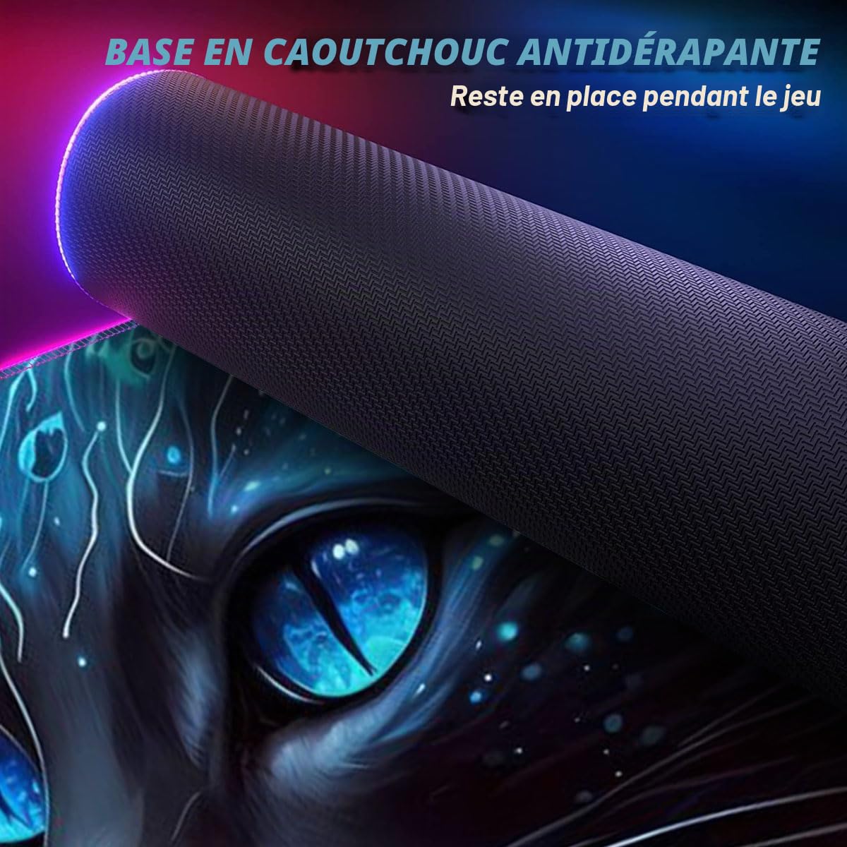 Tapis de Souris de Jeu RGB XXL Grand Tapis de Souris de Jeu LED 14 Modes d'éclairage 7 Couleurs Surface étanche Clavier étendu Tapis de Souris pour Ordinateur Gamer Chat Siamois 40 x 90 cm