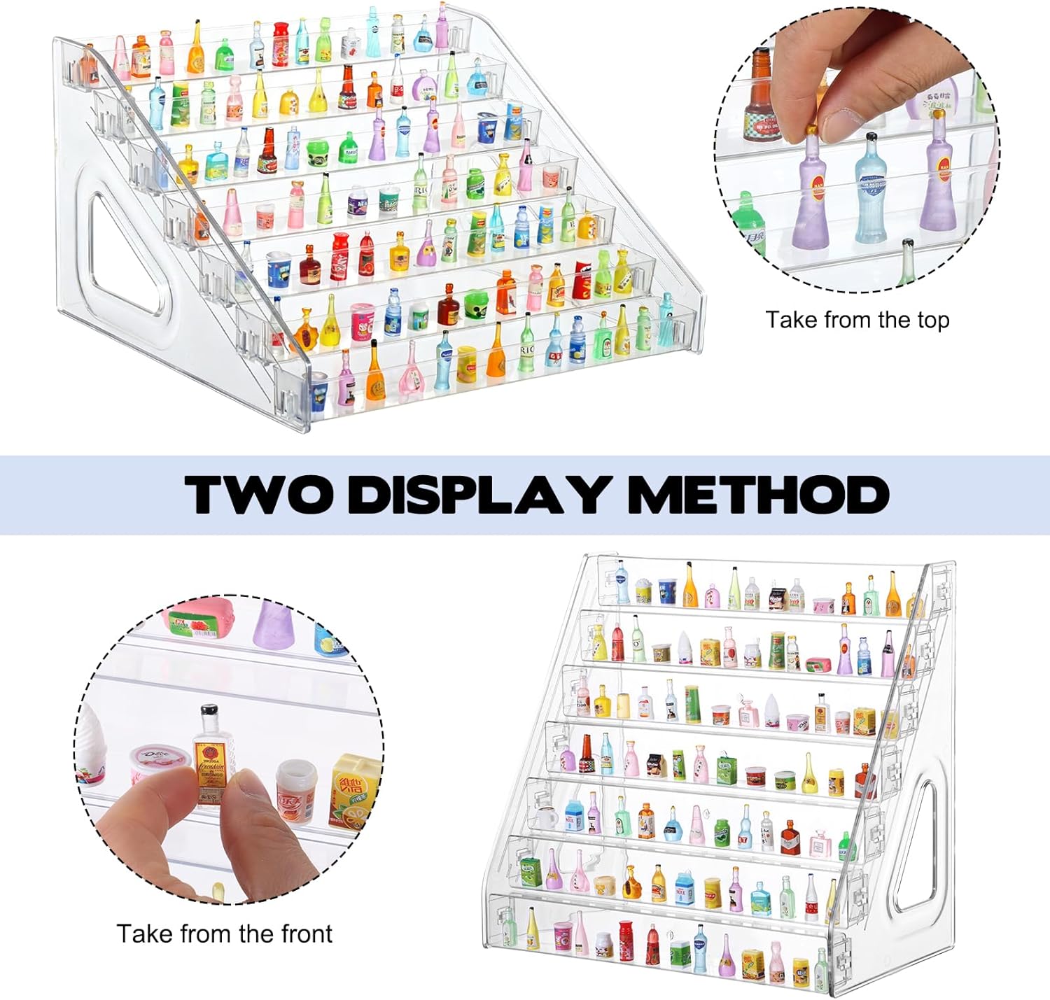4 Pack 7 Layers Mini Brand Organizer Acrylic Display Rack for Mini Brands Collector Toys Large Capacity Desktop Mini Brand Display for Small Miniature Collectibles, Mini Brand Not Included