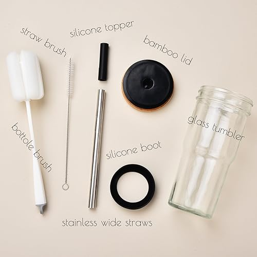 Miniatura 9 de ALINK Vasos de vidrio con tapas y pajitas, vaso de 24 onzas con funda de silicona, puntas, cepillo, tazas de café helado reutilizables, tazas para