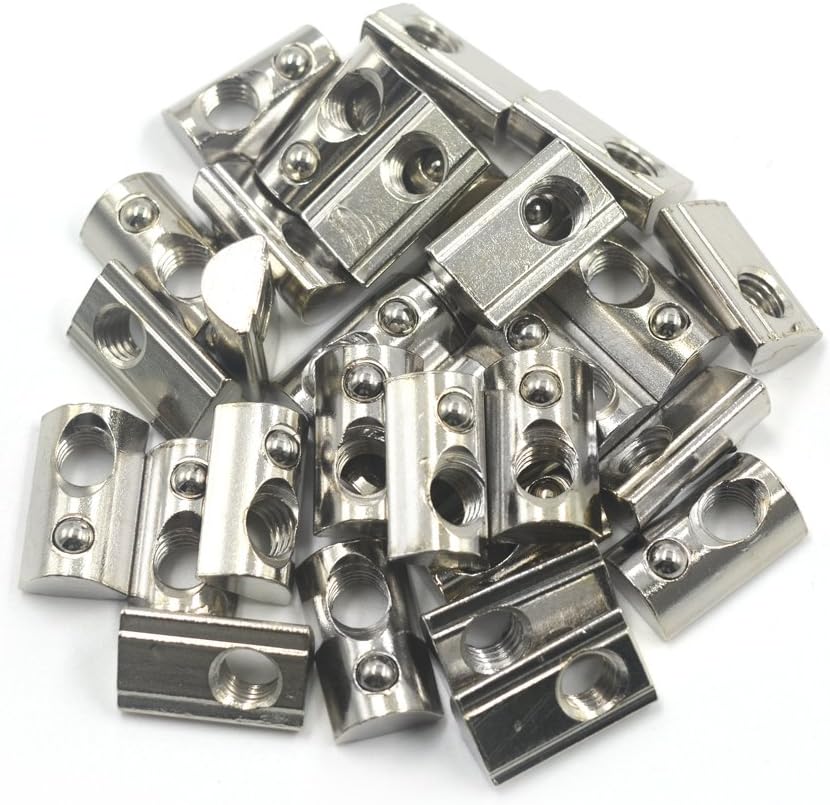 M8 Thread T Spring Nut, Mergorun Silver European Standard 40 Series Aluminum Slot Carbon Steel Half Round Roll in Spring T Slot Nut with M8 Thread Pack of 30