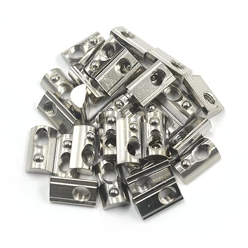 M8 T-Slot T Tuerca de resorte, 50 unidades, acero al carbono, plata