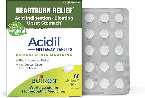 Boiron Acidil para aliviar el reflujo ácido, acidez estomacal, indigestión y malestar estomacal - 60 unidades
