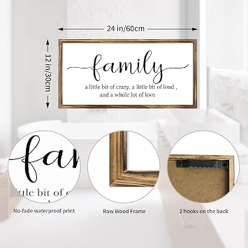 24 x 12 inch Large Wooden Family Sign Wall Decor for Living Room, Home Sign Wall Decor as Family Wall Art for home
