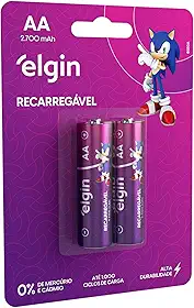 Pilha recarregável AA 2700mAh Elgin com 2 unidades Comum