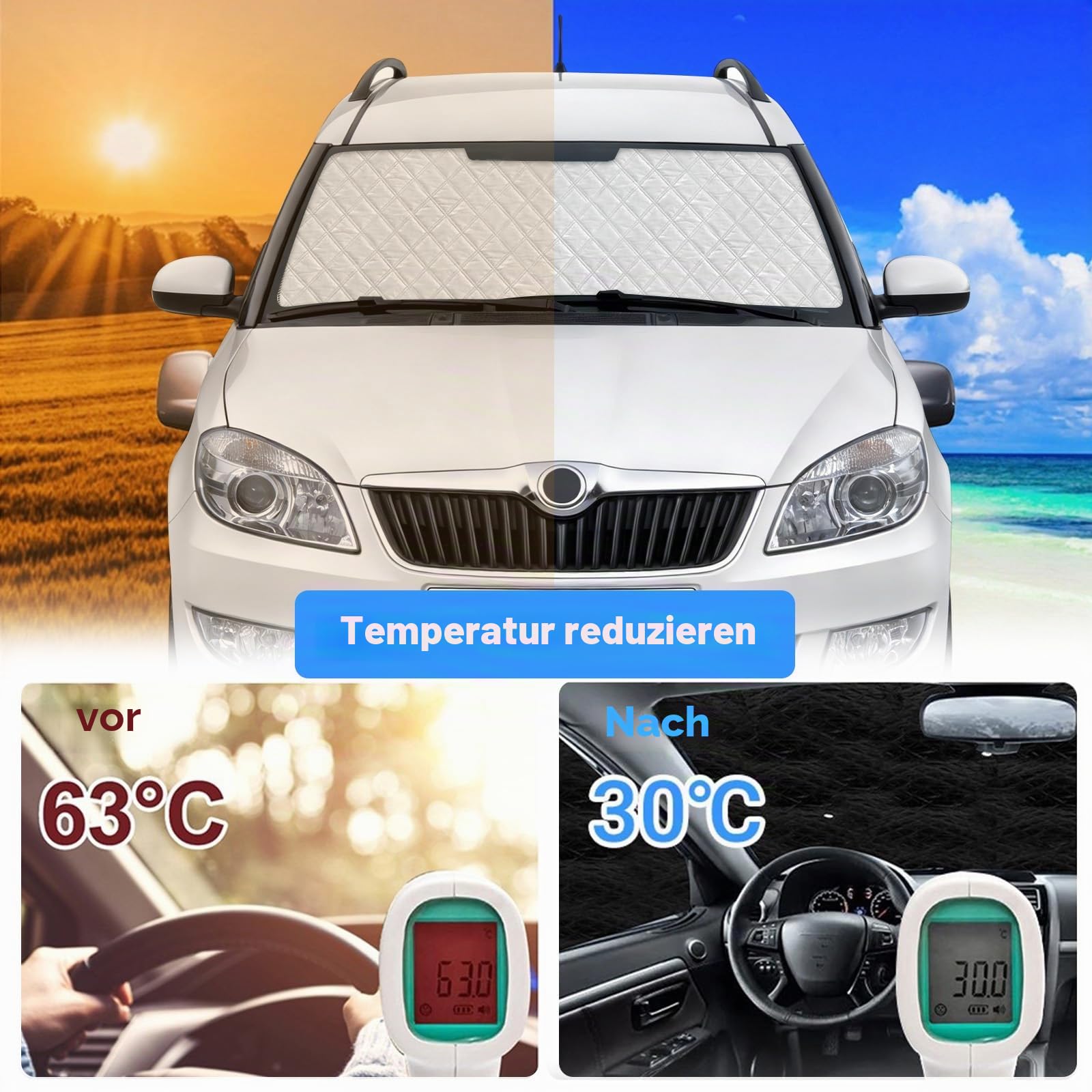 Sonnenschutz Auto Frontscheibe Ersatz für Skoda Roomster/Praktik 2006-2015, 8-teiliges Set Technology Thermomatte, Aluminiumfolie Faltbar Sonnenblende Abdeckung