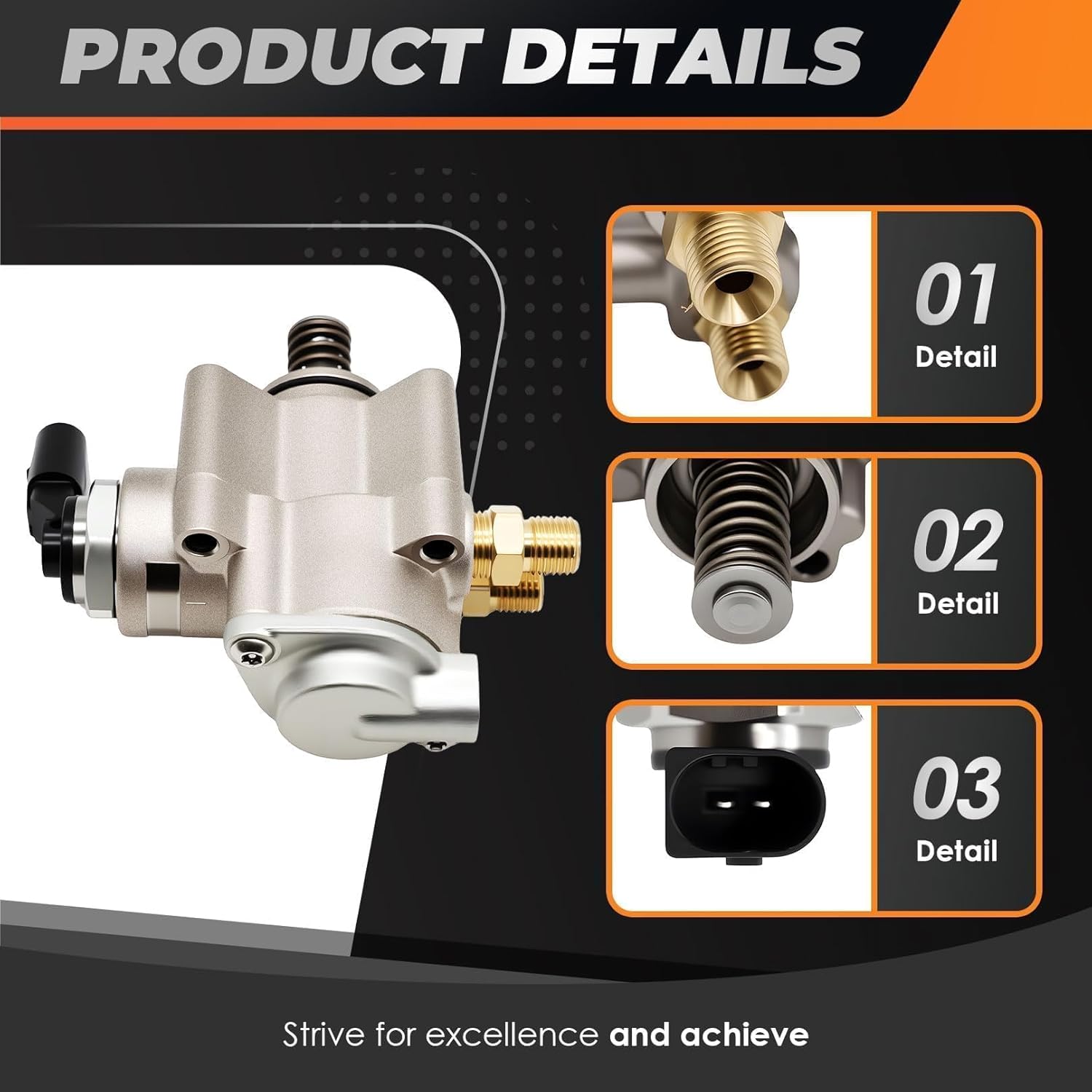 High Pressure Fuel Pump Compatible with A4 2006-2008 A4 Quattro 2005-2009 A6 2006-2009 A6 Quattro 2005-2009 3.0L 3.2L Replace 06E127025AB 06E127025G HPP0003 HM10048 (Premium Version)