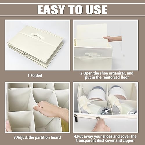 Miniatura 4 de Organizador de almacenamiento de zapatos para armario para 16 pares, contenedores de almacenamiento plegables con cubierta transparente y divisores