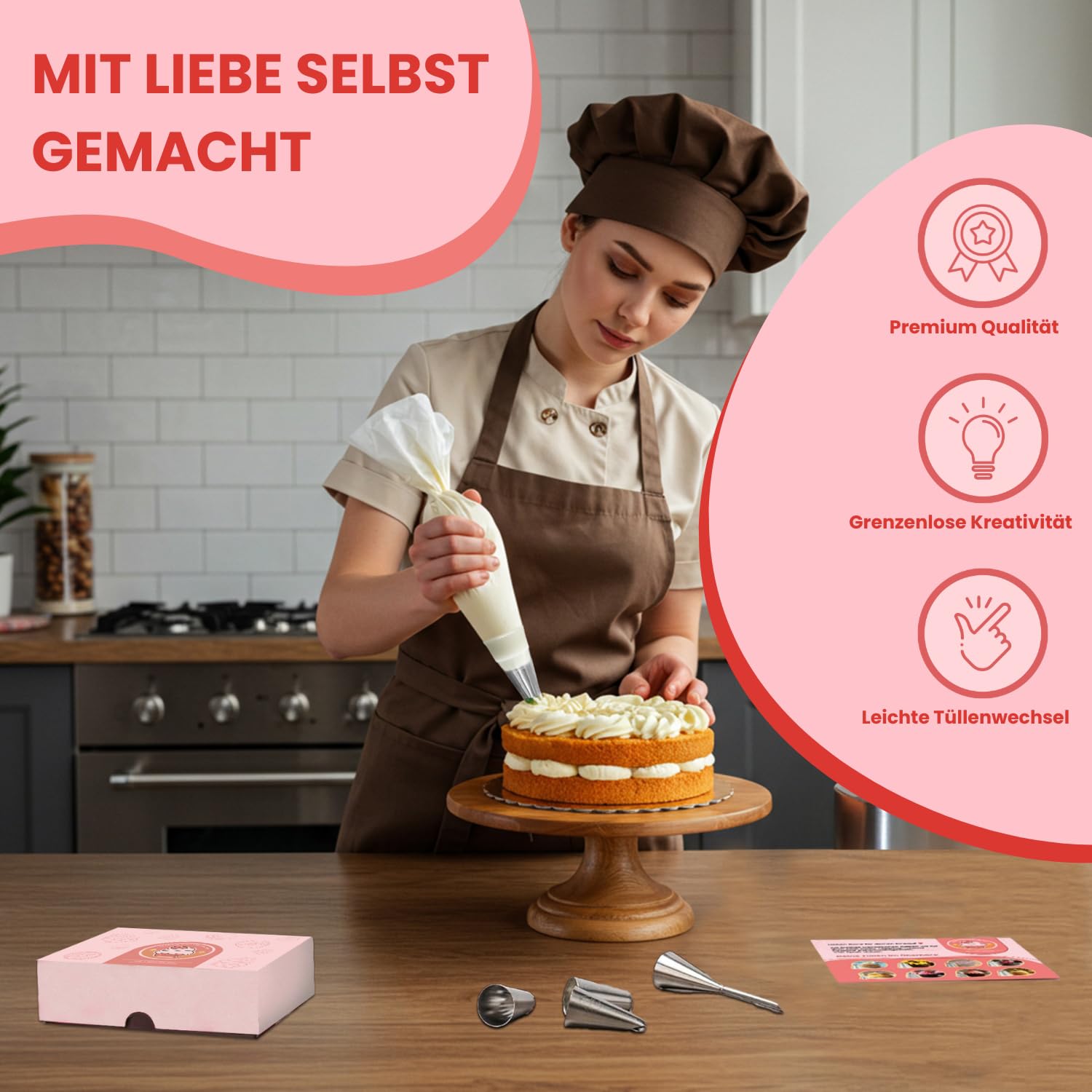 TEBOKHAD Sac a Poche Professionali (19 pezzi), Saccapoche Da 40 Cm in Cotone Con 10 Beccucci in Acciaio Inox, Riutilizzabile E Lavabile in Lavastoviglie, Beccucci Sac a Poche per Decorare Torte
