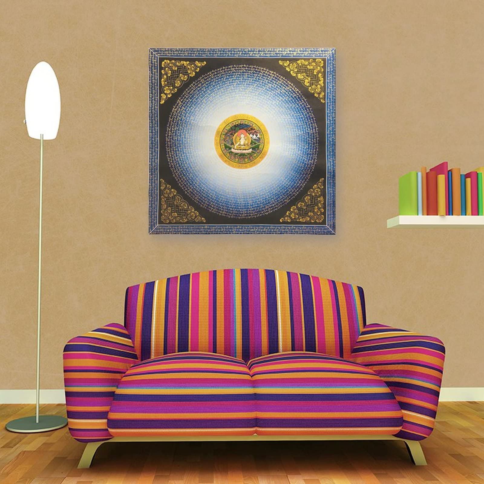 Poster bianco Tara Mantra Mandala Buddismo Religione Meditazione Buddha Decorazione per la casa Poster Decorazione da parete Camera da letto Estetica 70 x 70 cm
